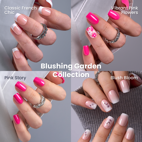 Blushing Garden Collection-Short Squoval short squoval press-on nails