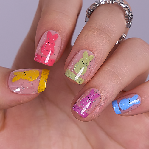 Bunny Sparkle S Squoval squoval press-on nails