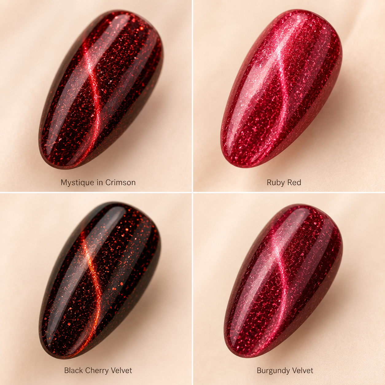 Red Oval press-on nails by Lirenail - detail view