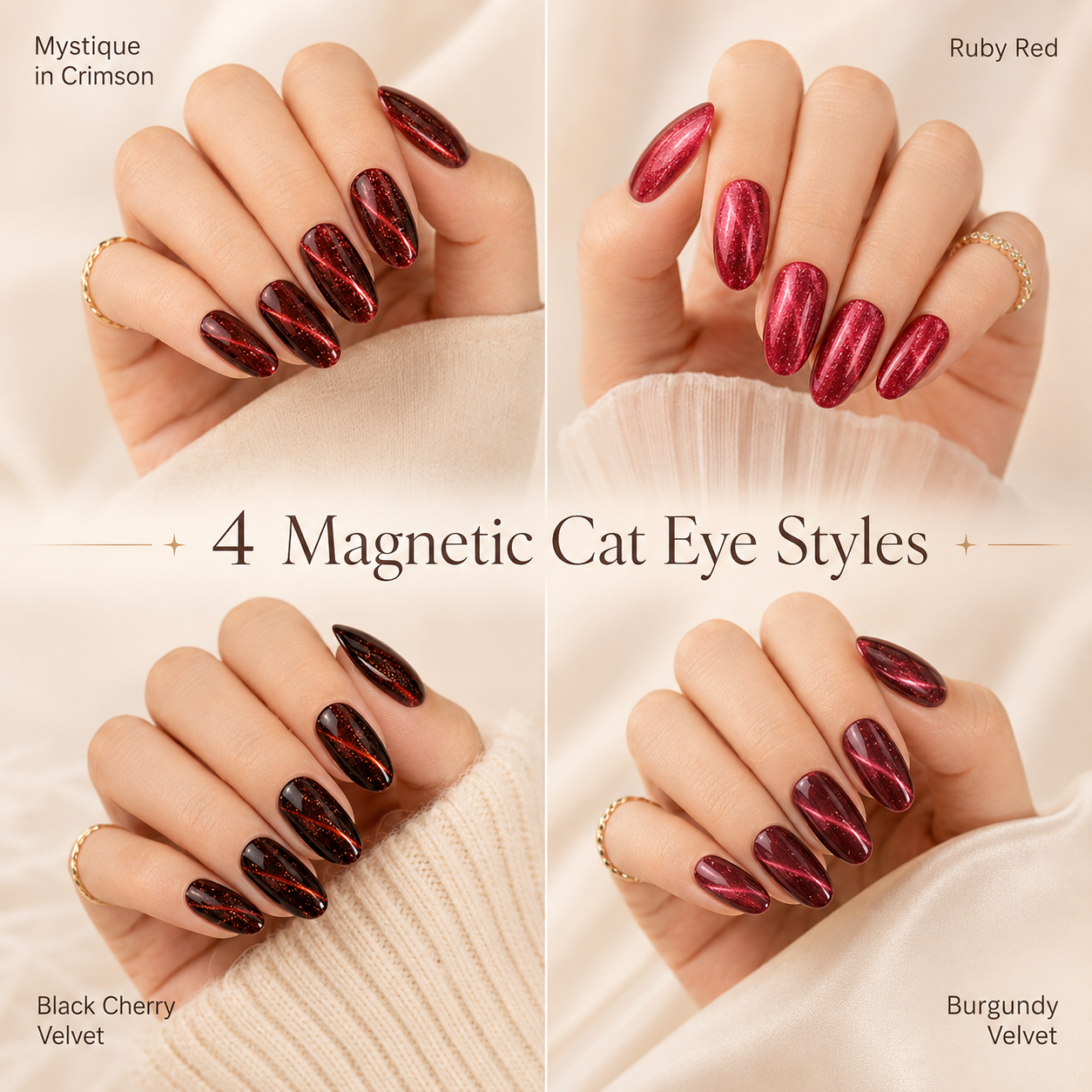 Red Oval press-on nails by Lirenail - wear effect