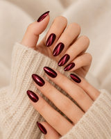 Burgundy Velvet medium almond nail detail