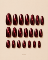 Burgundy Velvet medium almond press-on nail set with accessories