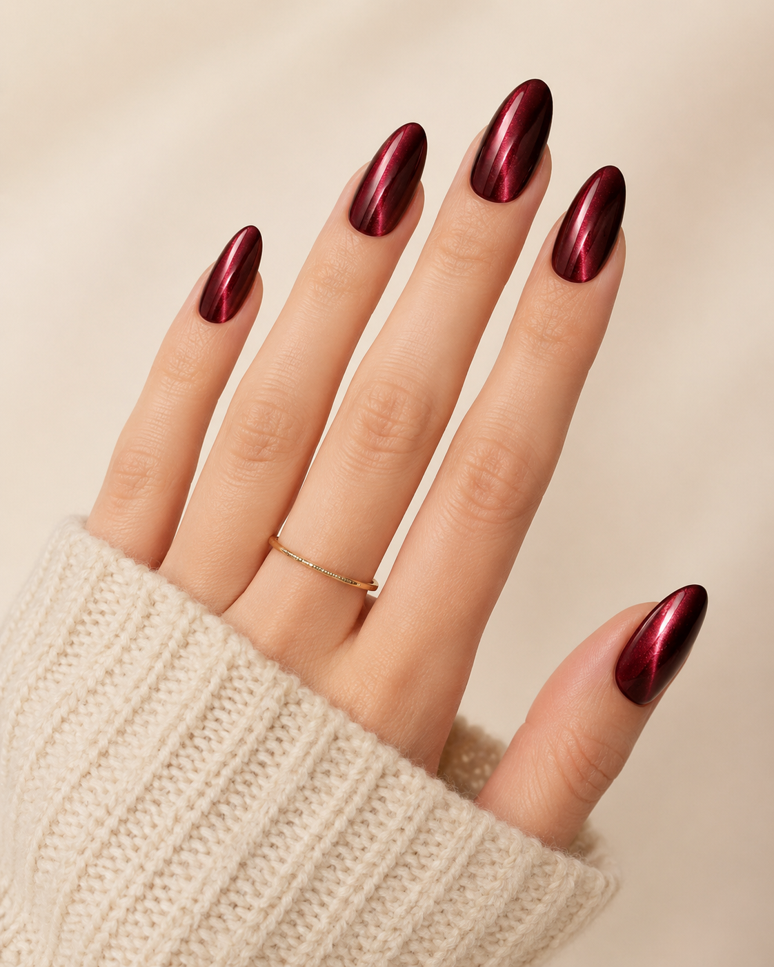Burgundy Velvet medium almond press-on nails