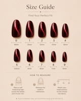 Burgundy Velvet medium almond press-on nail size guide