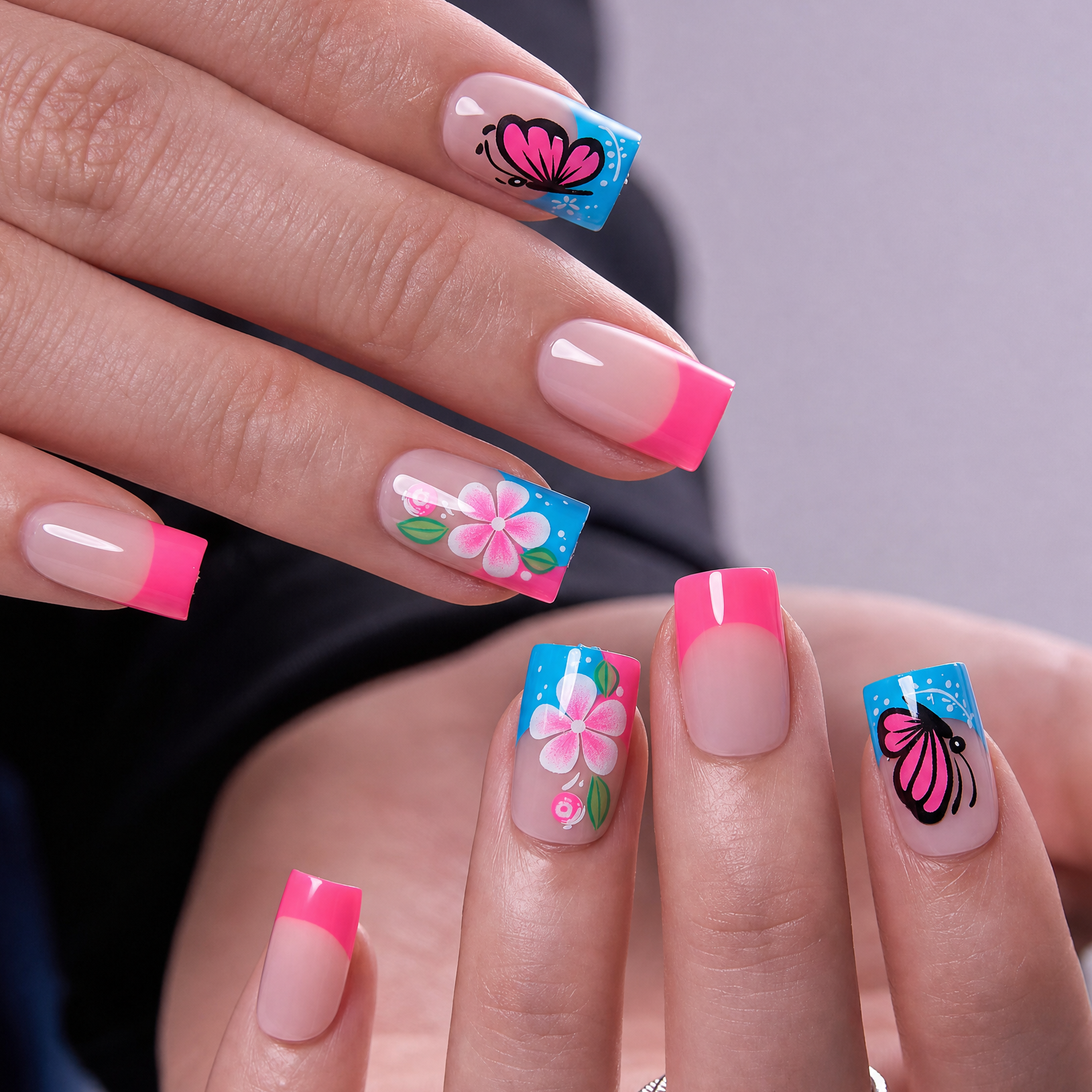 Butterfly Bloom S Square square press-on nails