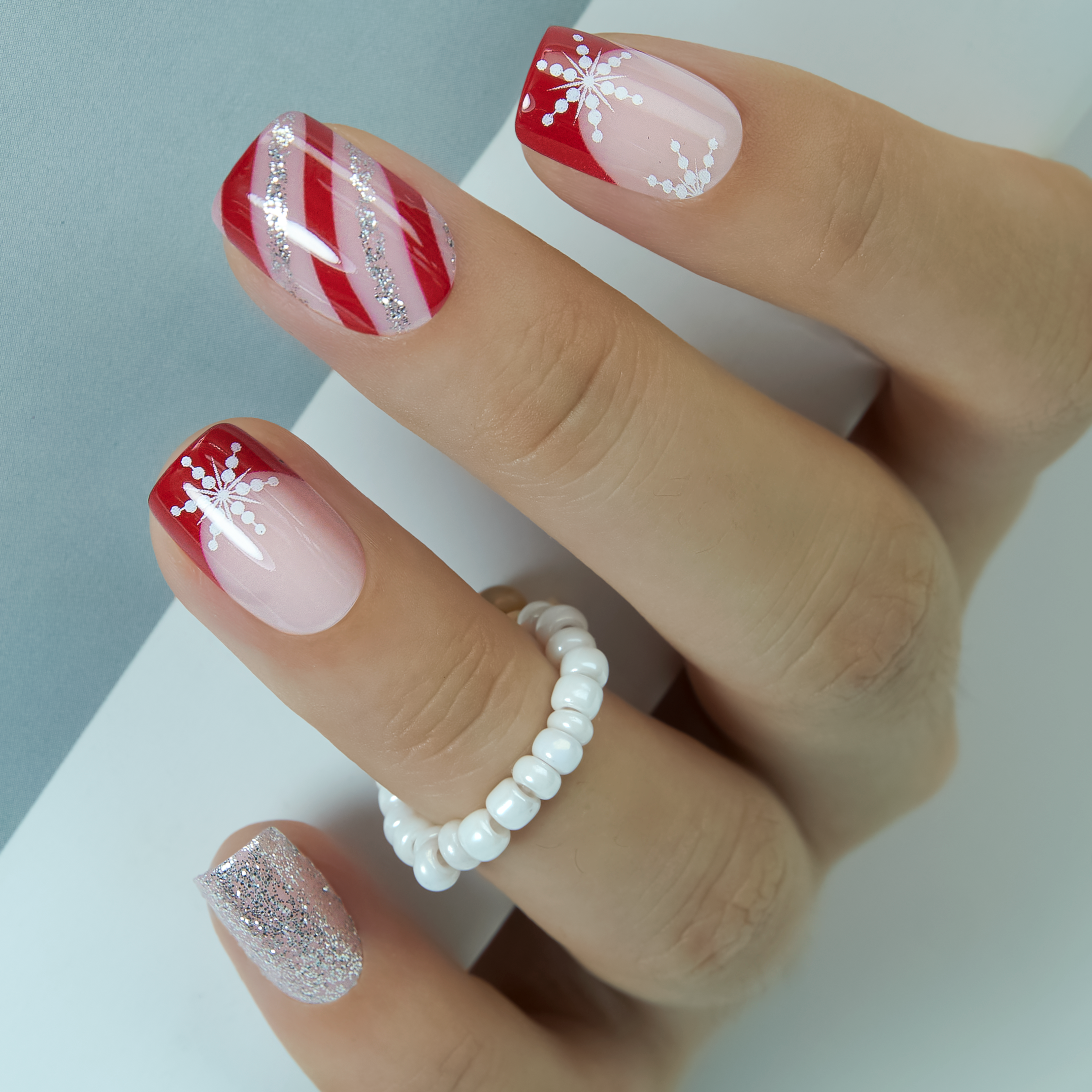 Candy Flake short squoval press-on nails from the side