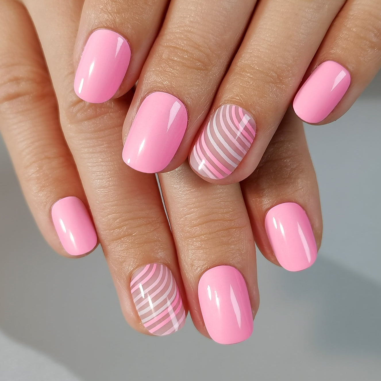 Candy Stripe Rs squoval nail detail