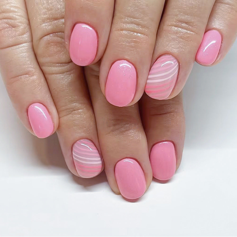 Candy Stripe Rs squoval press-on nails