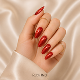 Red Oval Short press-on nails by Lirenail - wear effect