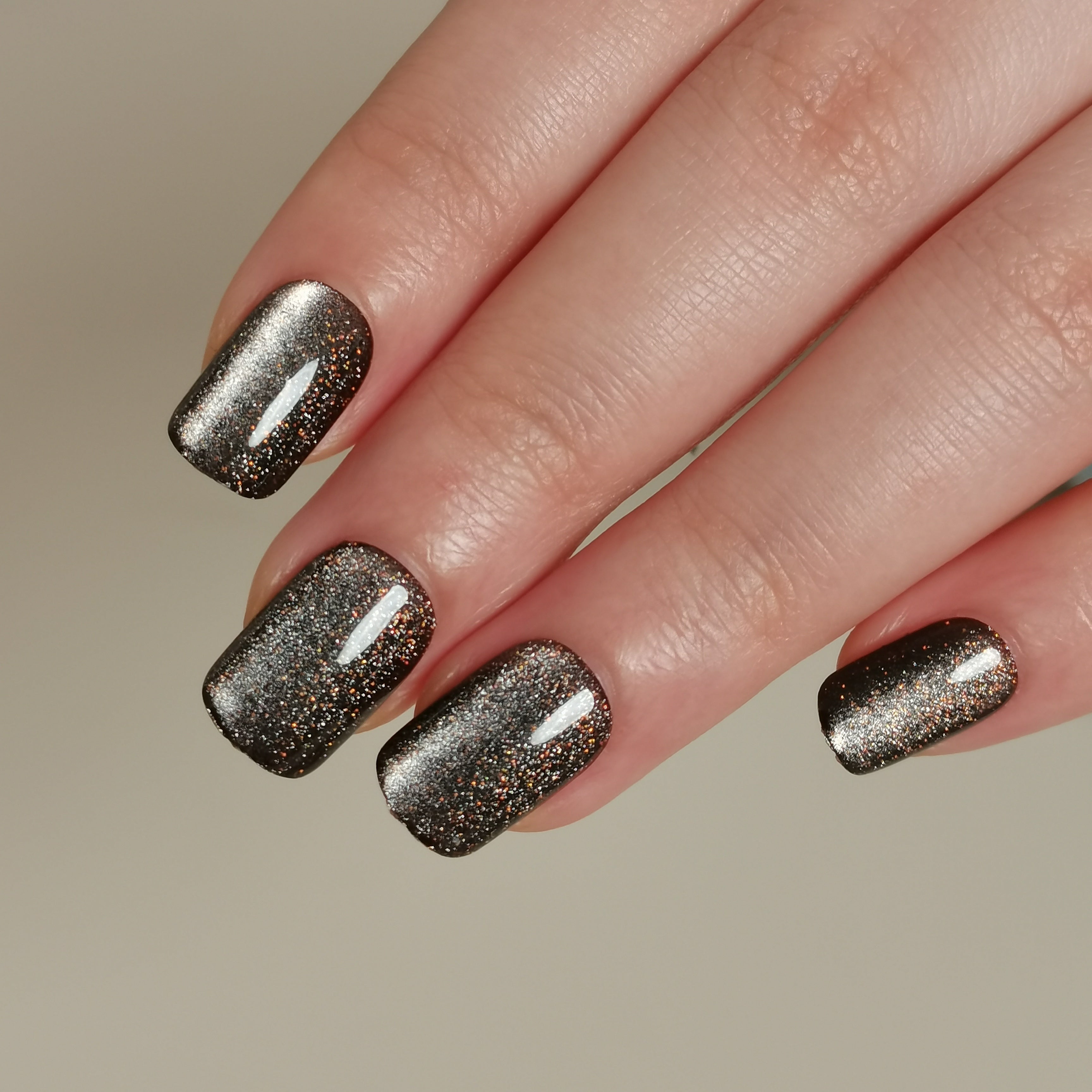 Charcoal Glitter short squoval nail detail