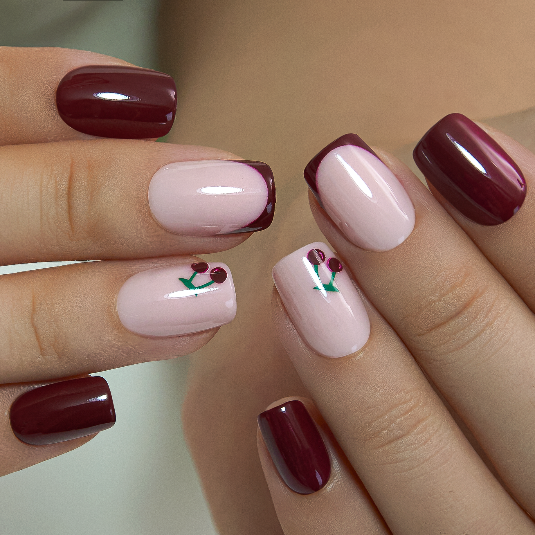 Cherry Blush short squoval press-on nails