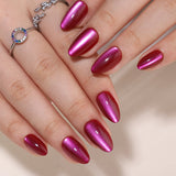 Cherry Chrome short almond nail detail