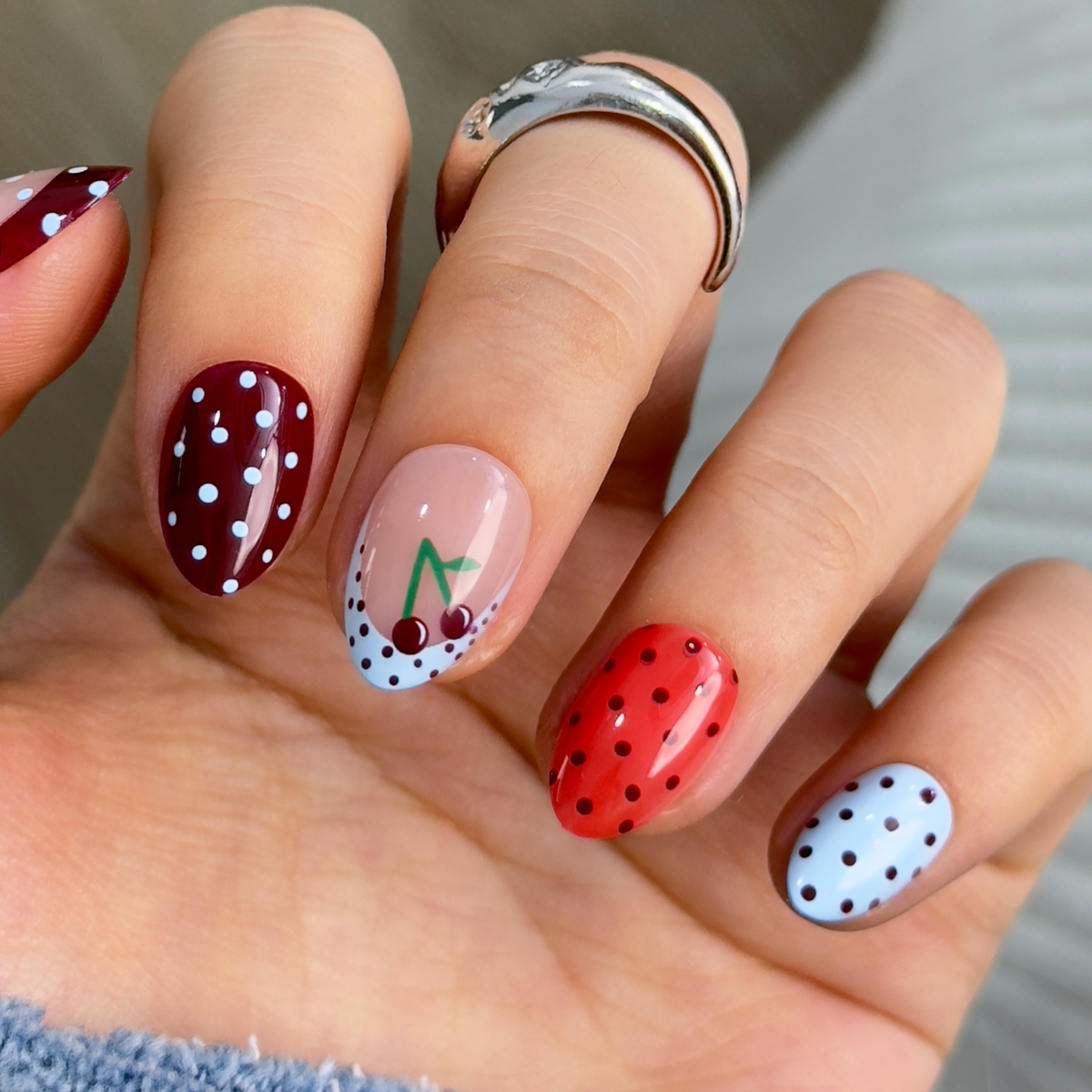 Cherry Dots RS Almond almond press-on nails