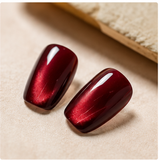 Cherry Red Cat Eye short square cat-eye nail detail
