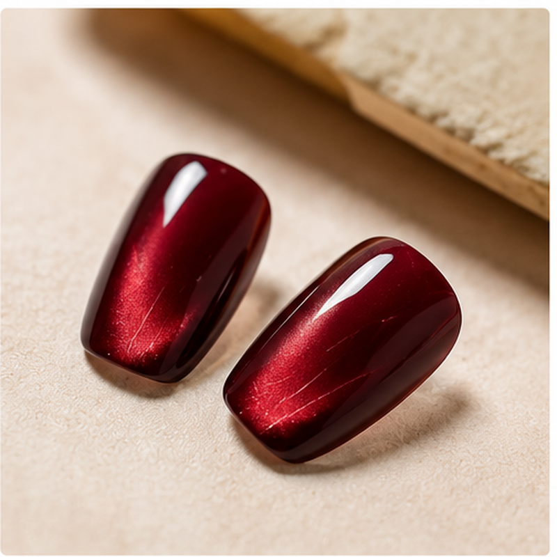 Cherry Red Cat Eye short square cat-eye nail detail