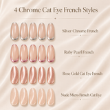 Chrome Cat Eye French press-on nail set size guide