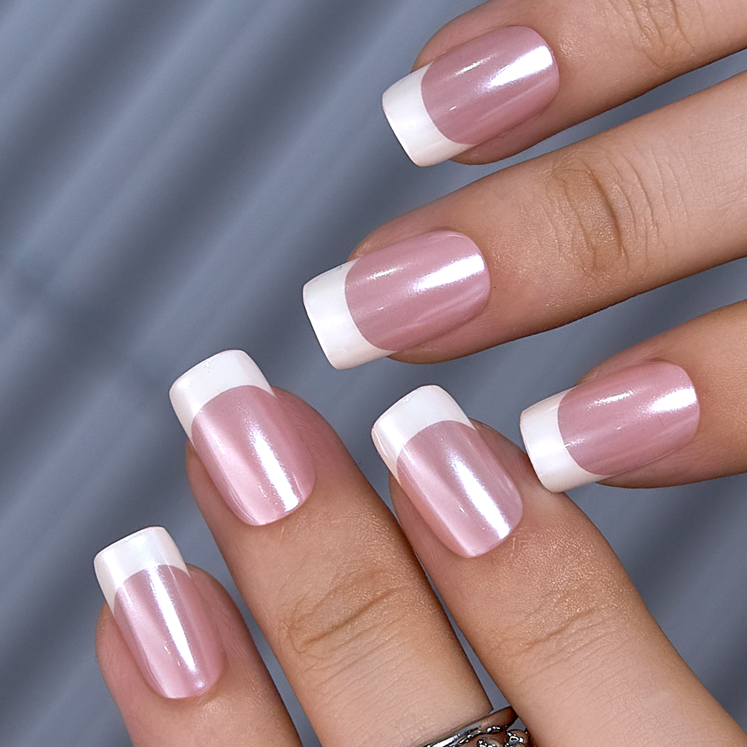 Classic French medium squoval press-on nails from the side