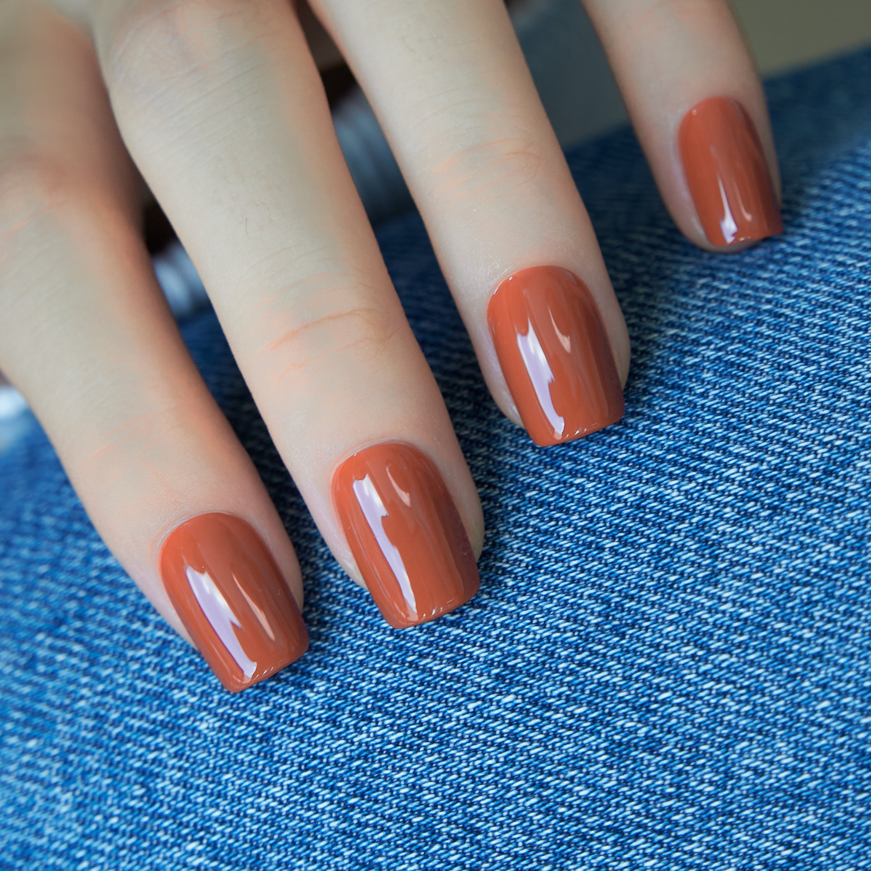 Cocoa Brick short squoval nail detail