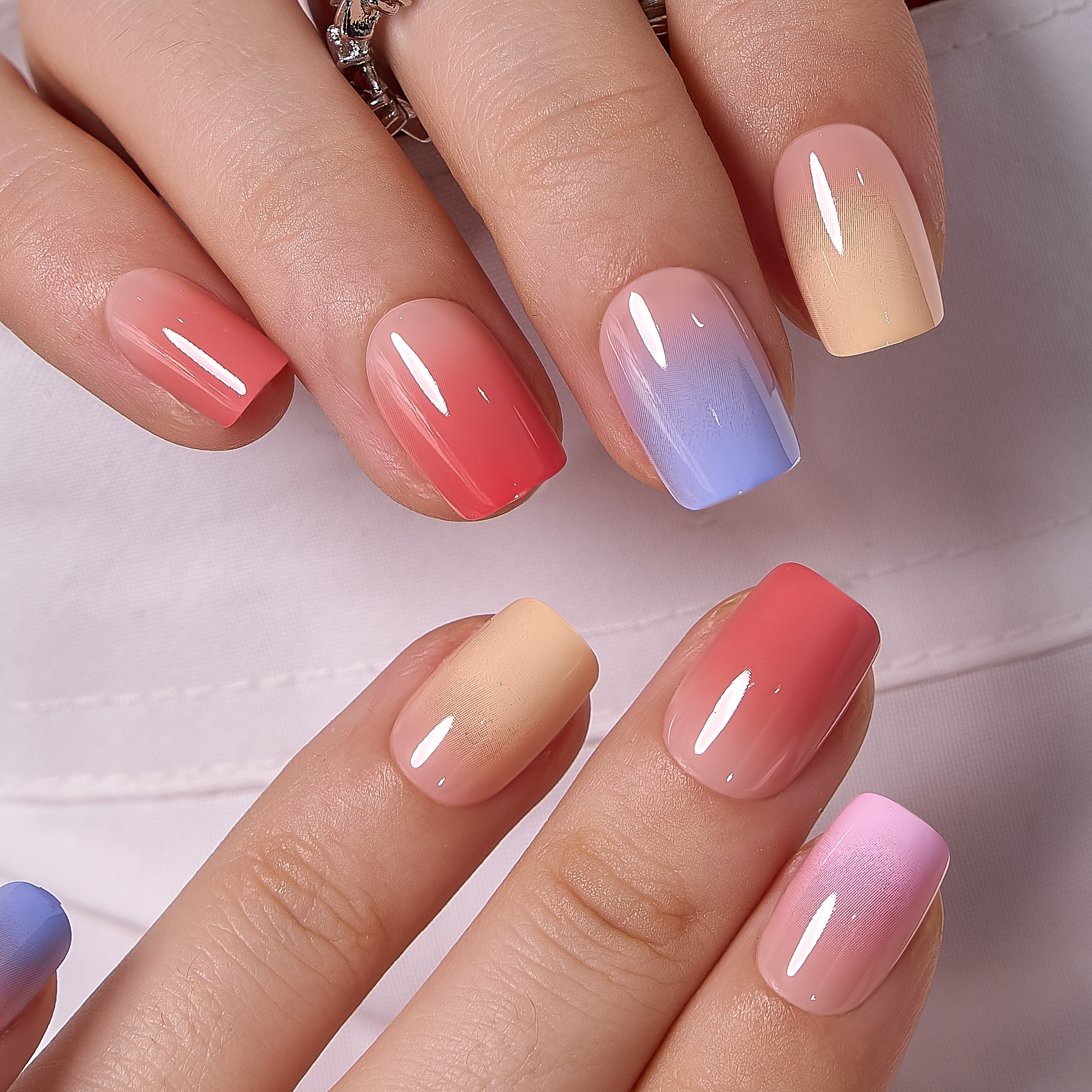 Colorful Gradient short squoval press-on nails