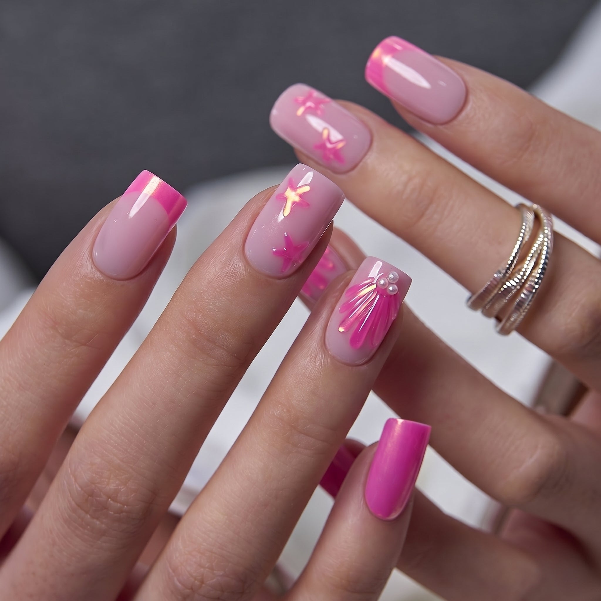Designer s Pick | Coral Tide M Squoval medium squoval press-on nails
