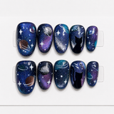 Black Almond Long press-on nails by Lirenail - wear effect