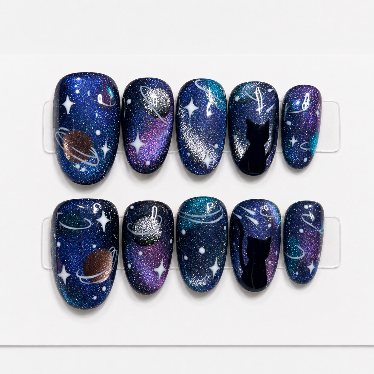 Black Almond Long press-on nails by Lirenail - wear effect