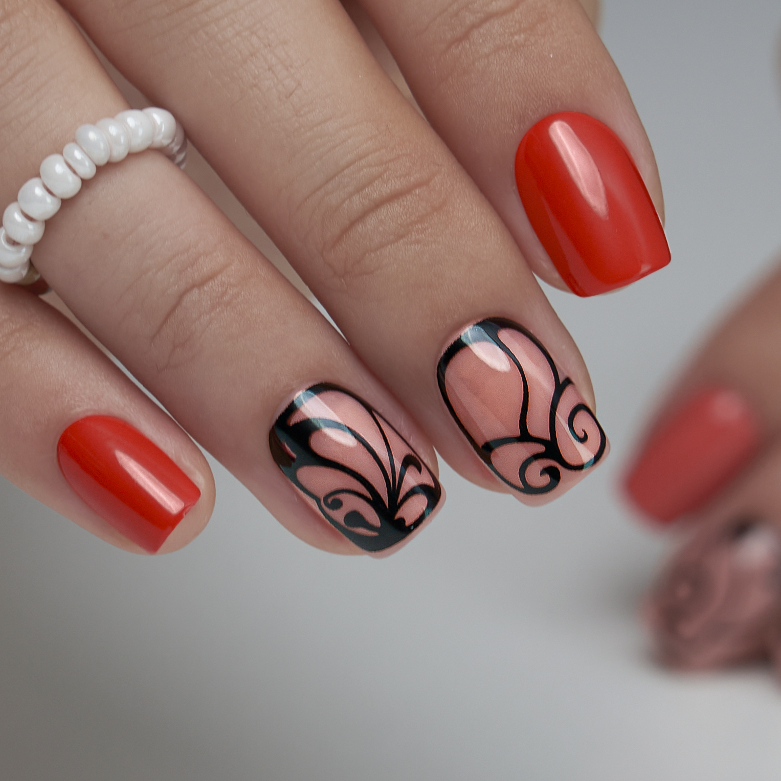 Crimson Artistic short squoval nail detail
