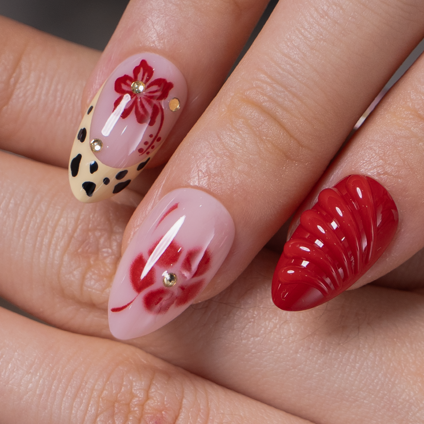 Designer s Pick | Crimson Blossom S Almond almond press-on nails