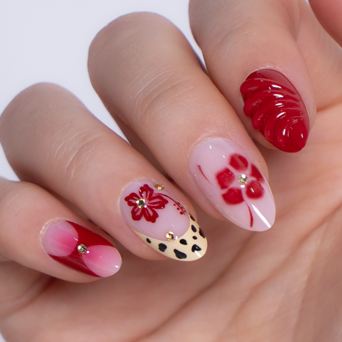 Designer s Pick | Crimson Blossom S Almond almond press-on nails