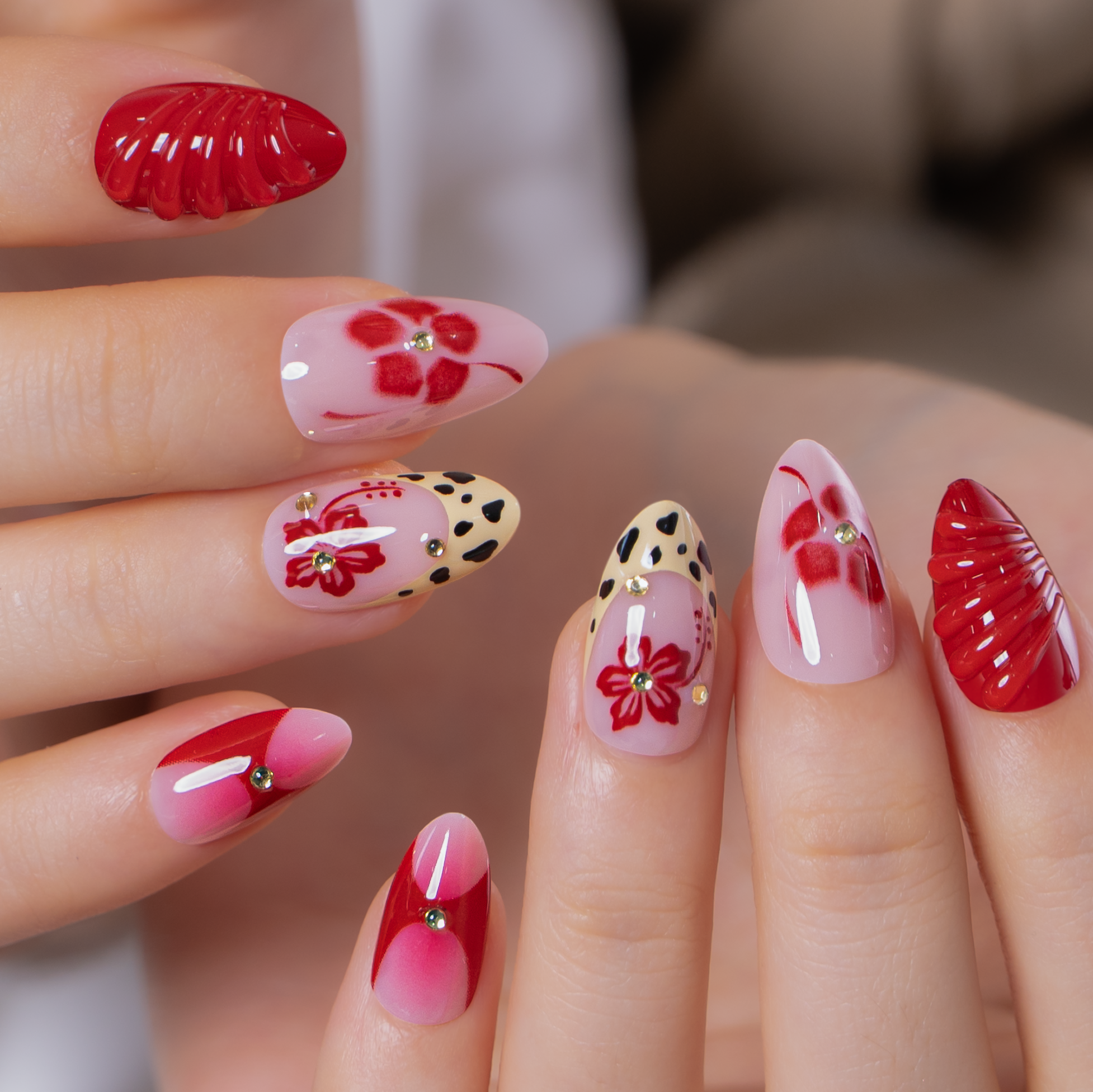 Designer s Pick | Crimson Blossom S Almond almond press-on nails
