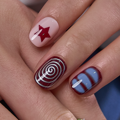Crimson Swirl Rs squoval nail detail
