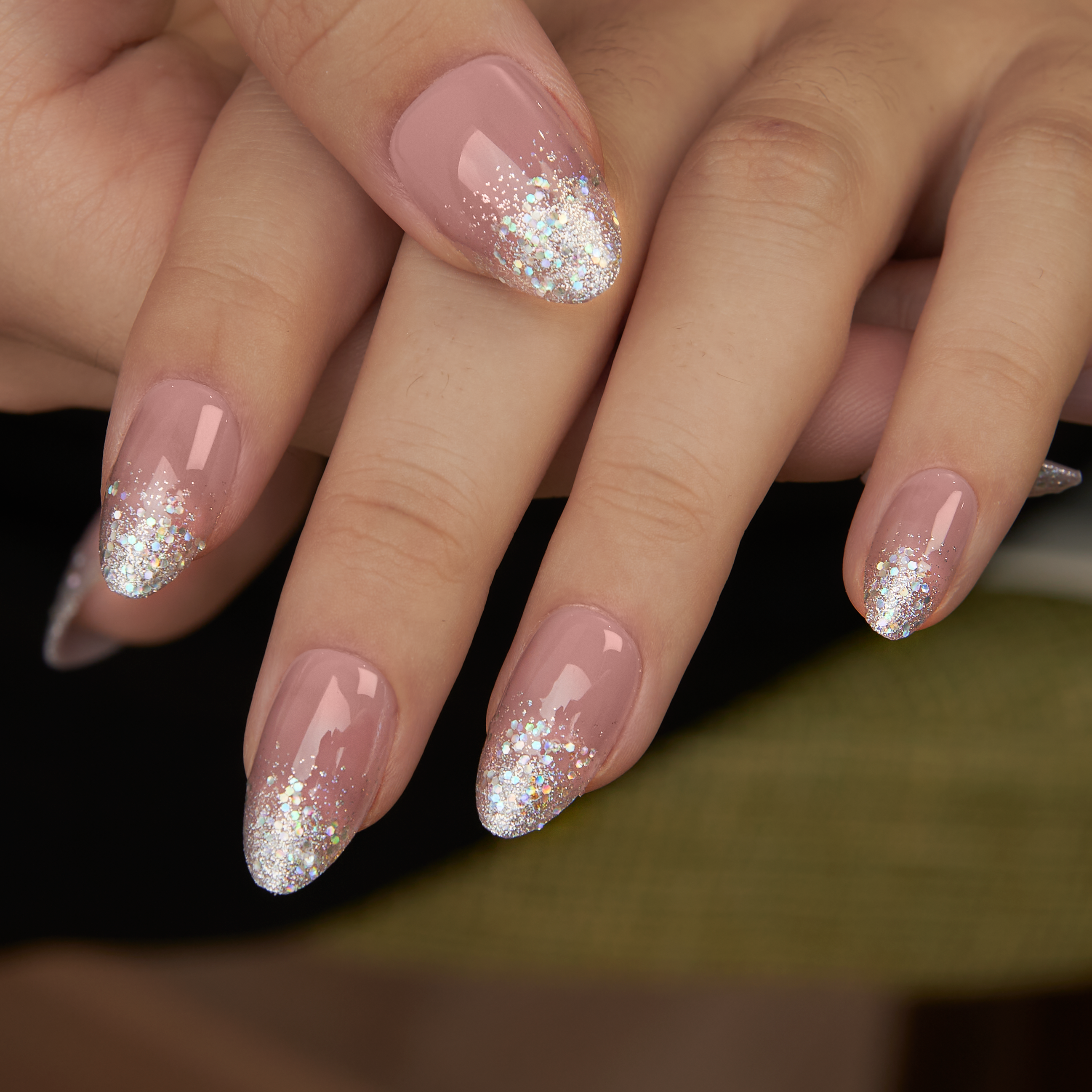 Crystal Drip short almond nail detail