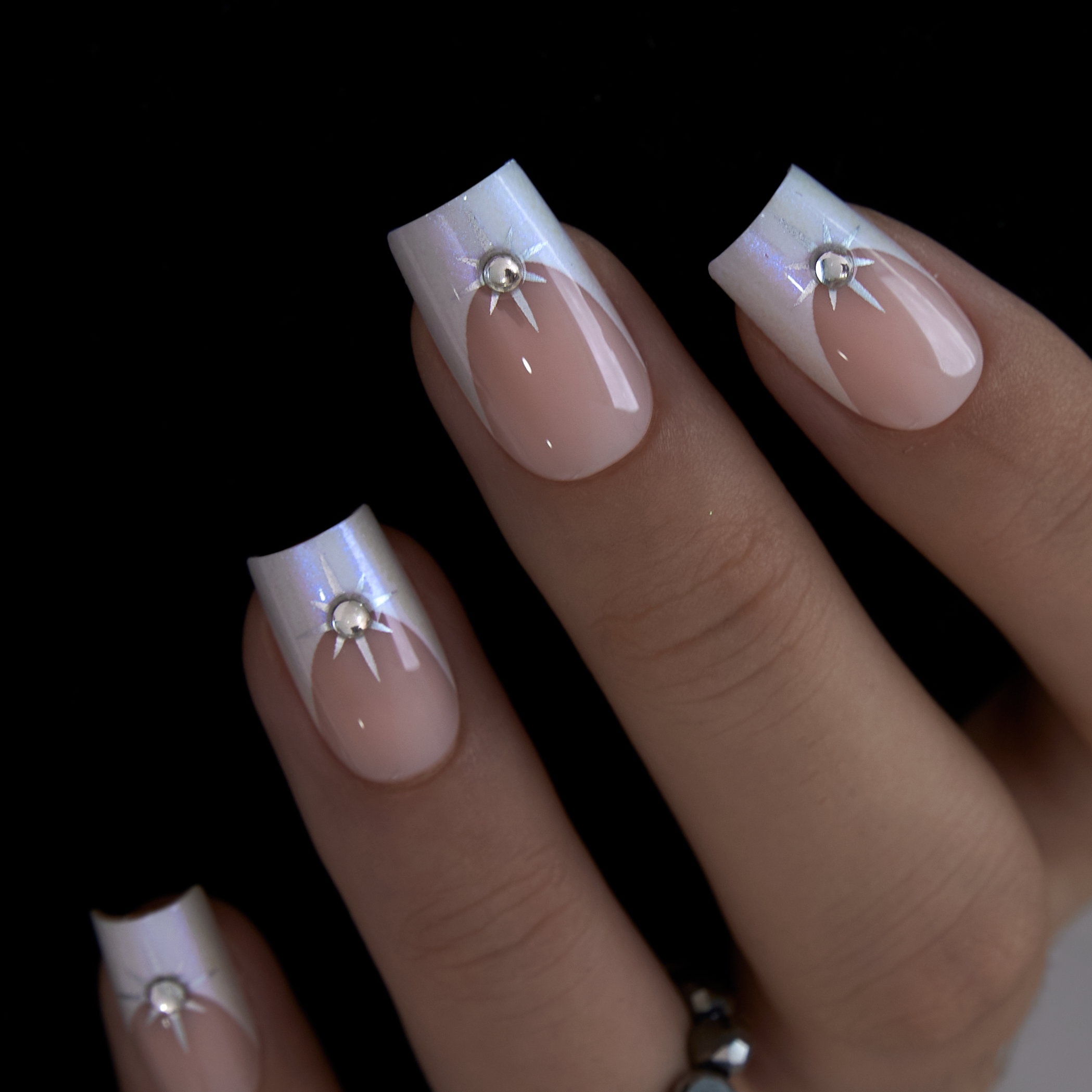 Crystal Halo medium square press-on nails from the side