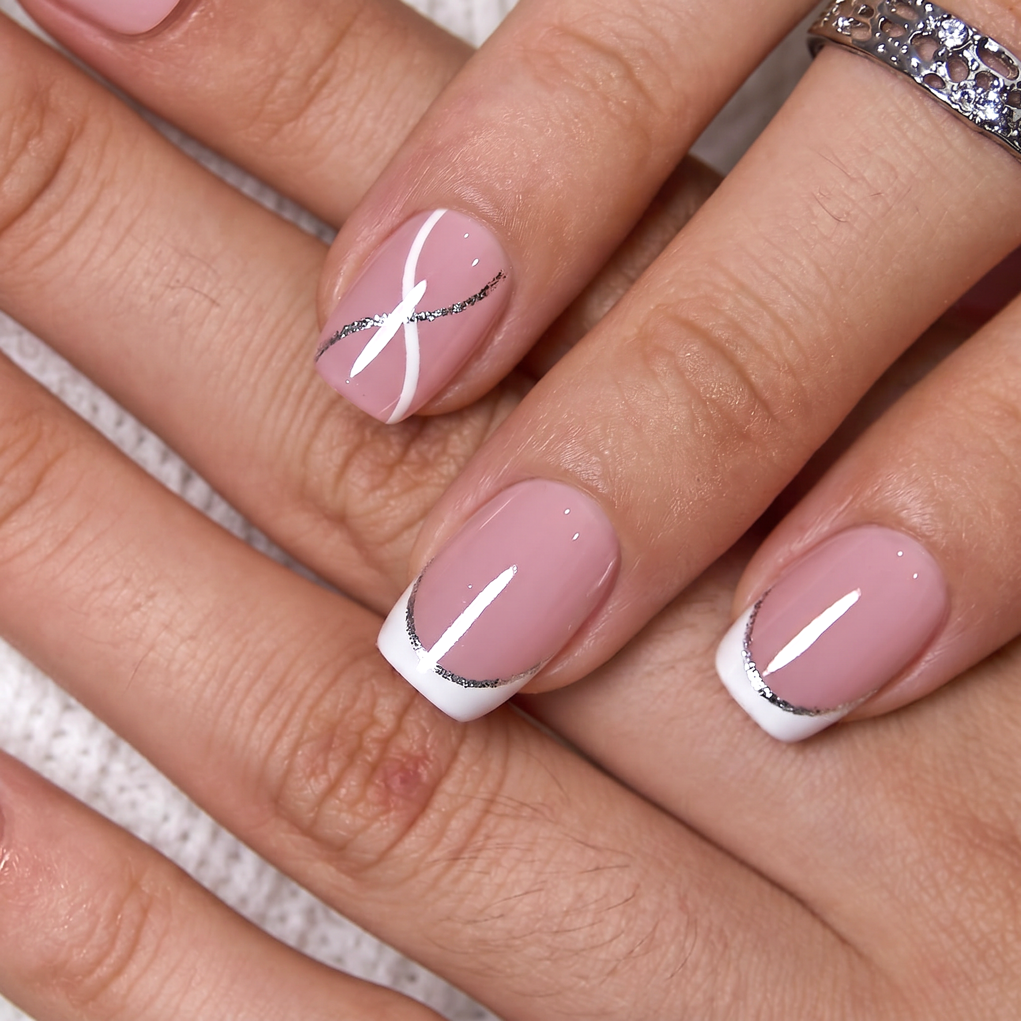 Crystal Whisper short squoval nail detail