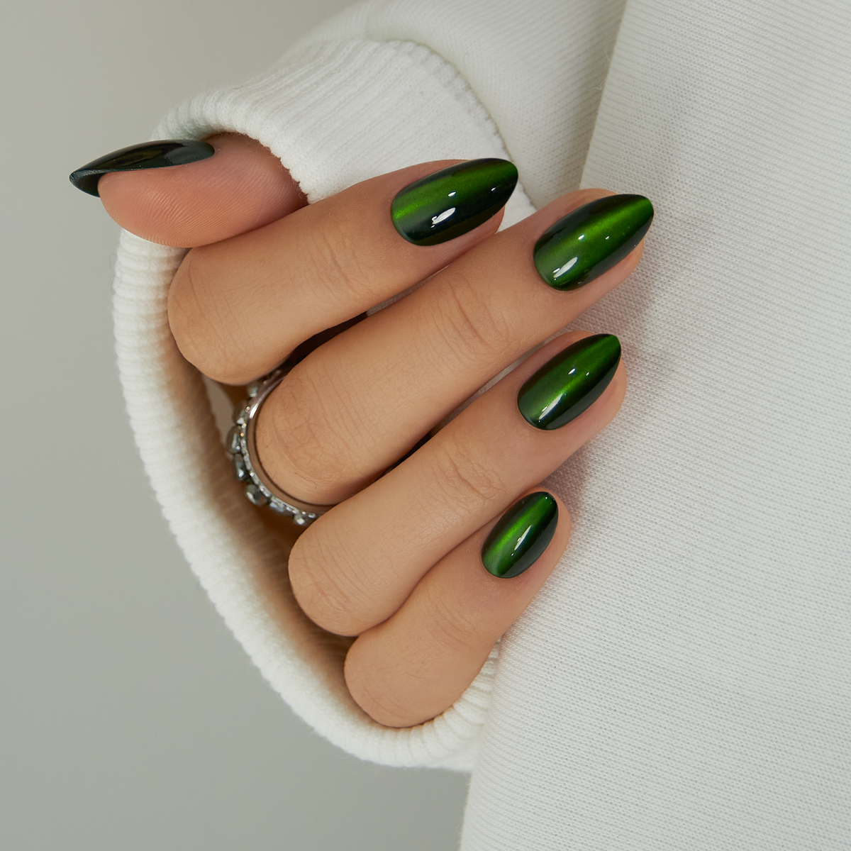 Dark Forest short almond press-on nail set with accessories