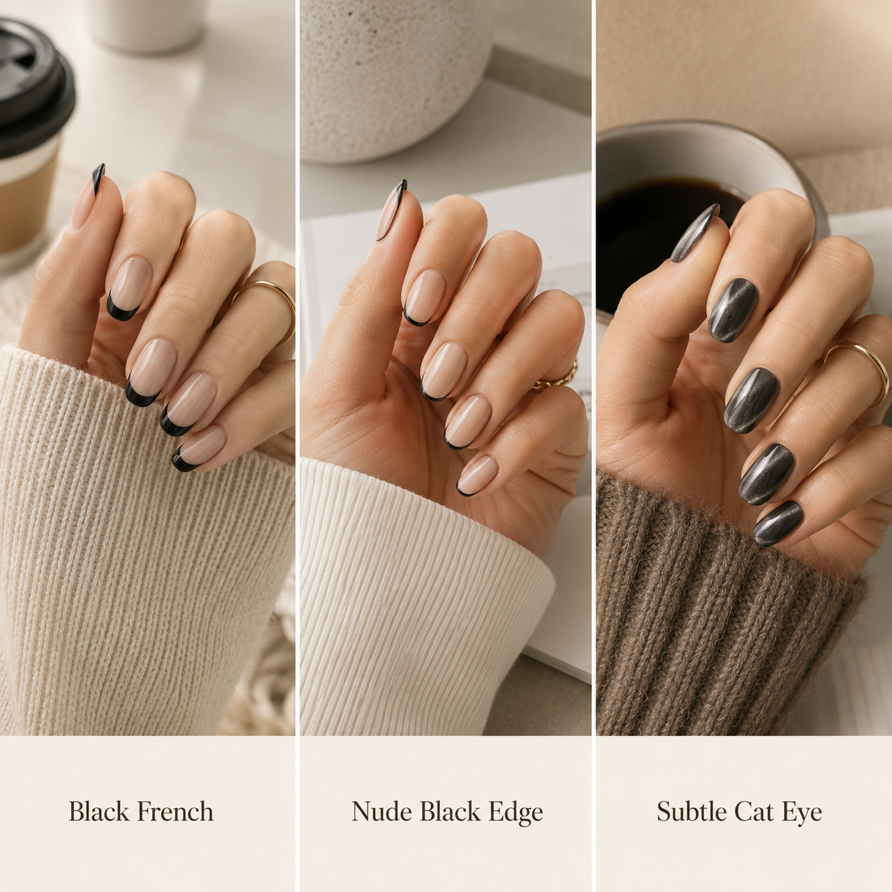 Black Oval Short press-on nails by Lirenail - detail view