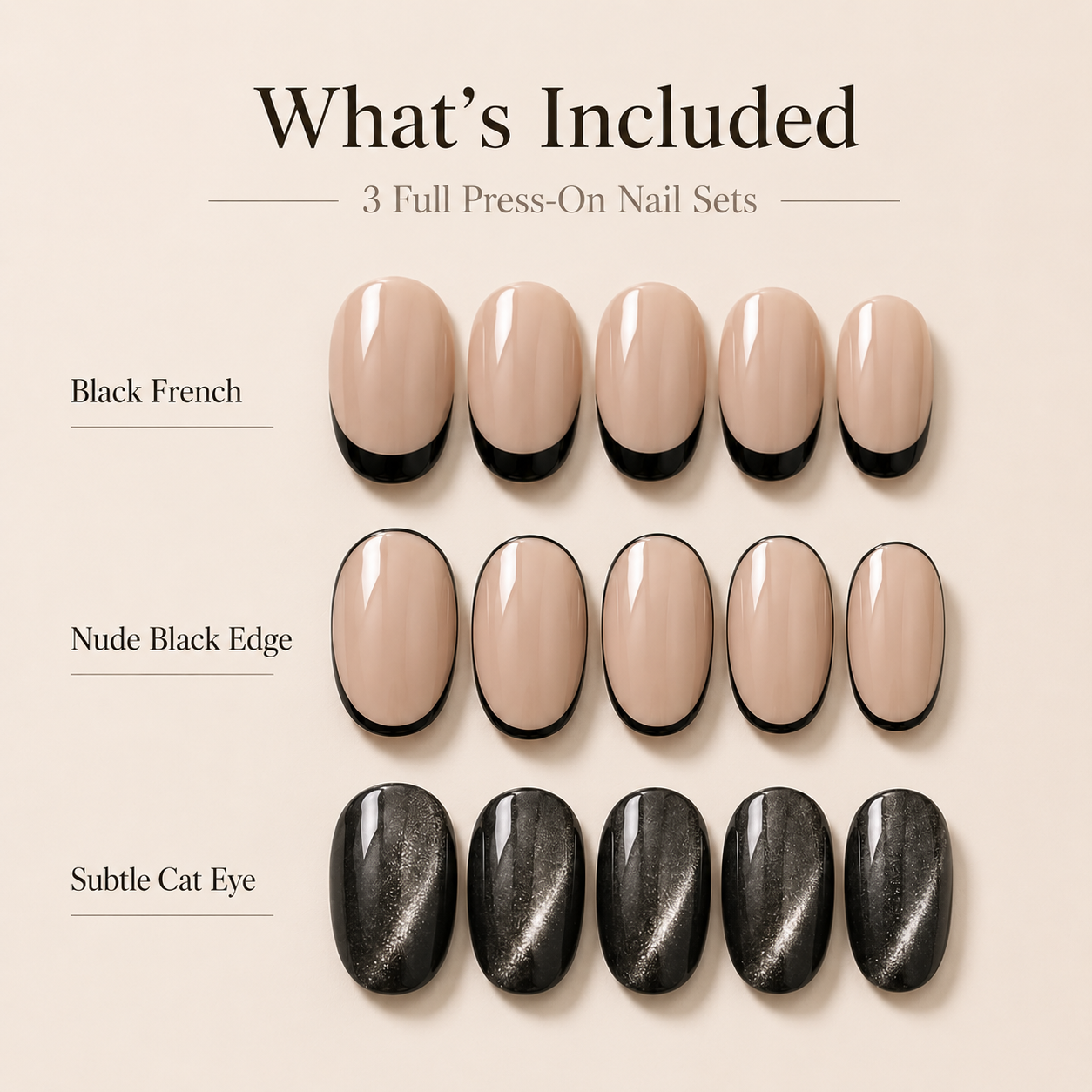 Black Oval Short press-on nails by Lirenail - package