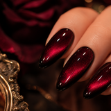 Red Almond Long press-on nails by Lirenail - wear effect