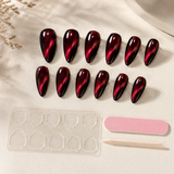 Red Almond Long press-on nails by Lirenail - package