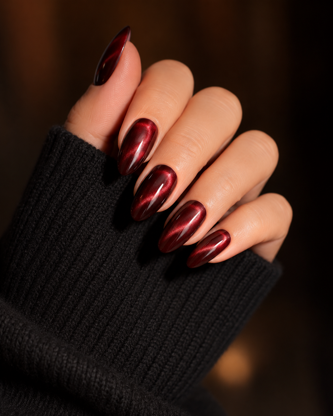 Red Almond Short press-on nails by Lirenail - front view
