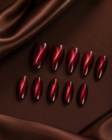 Red Almond Short press-on nails by Lirenail - detail view