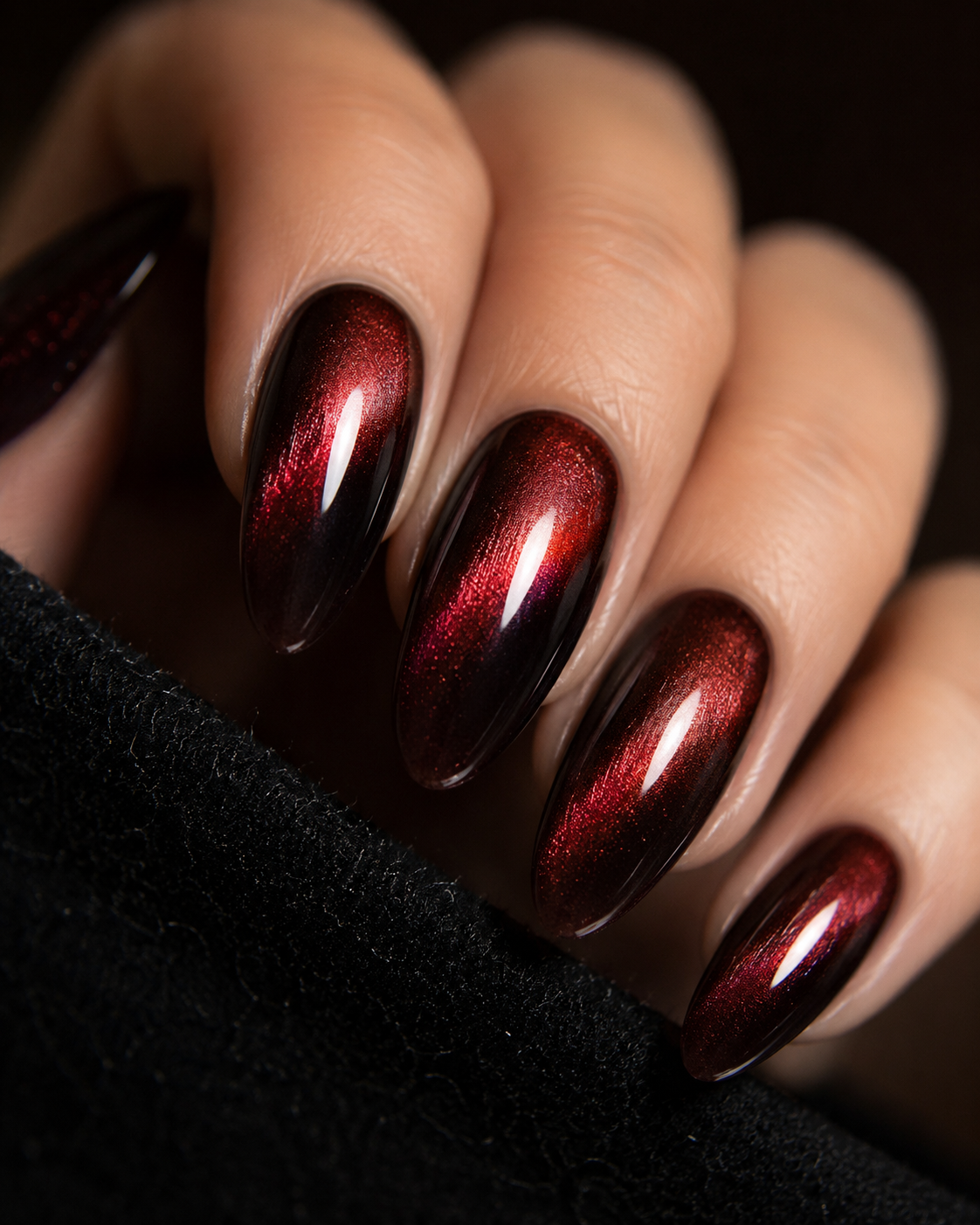 Red Almond Short press-on nails by Lirenail - wear effect
