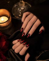 Red Almond Short press-on nails by Lirenail - side view