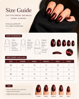Dark Red Cat Eye Short Almond Press-On Nails nail detail