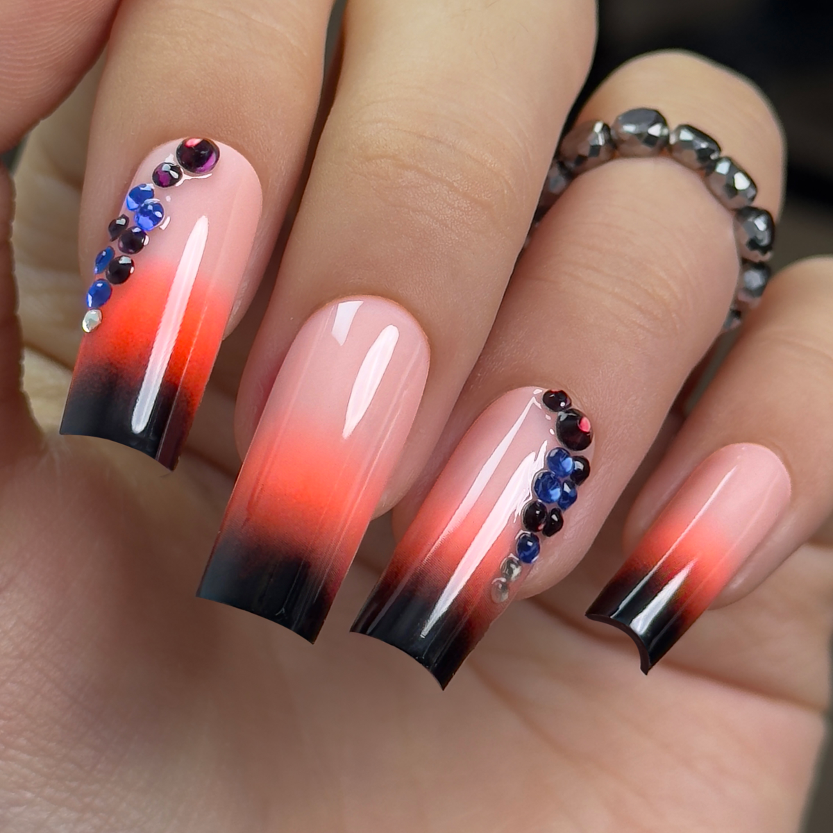 Designer S Pick Crimson Diamond long square press-on nails