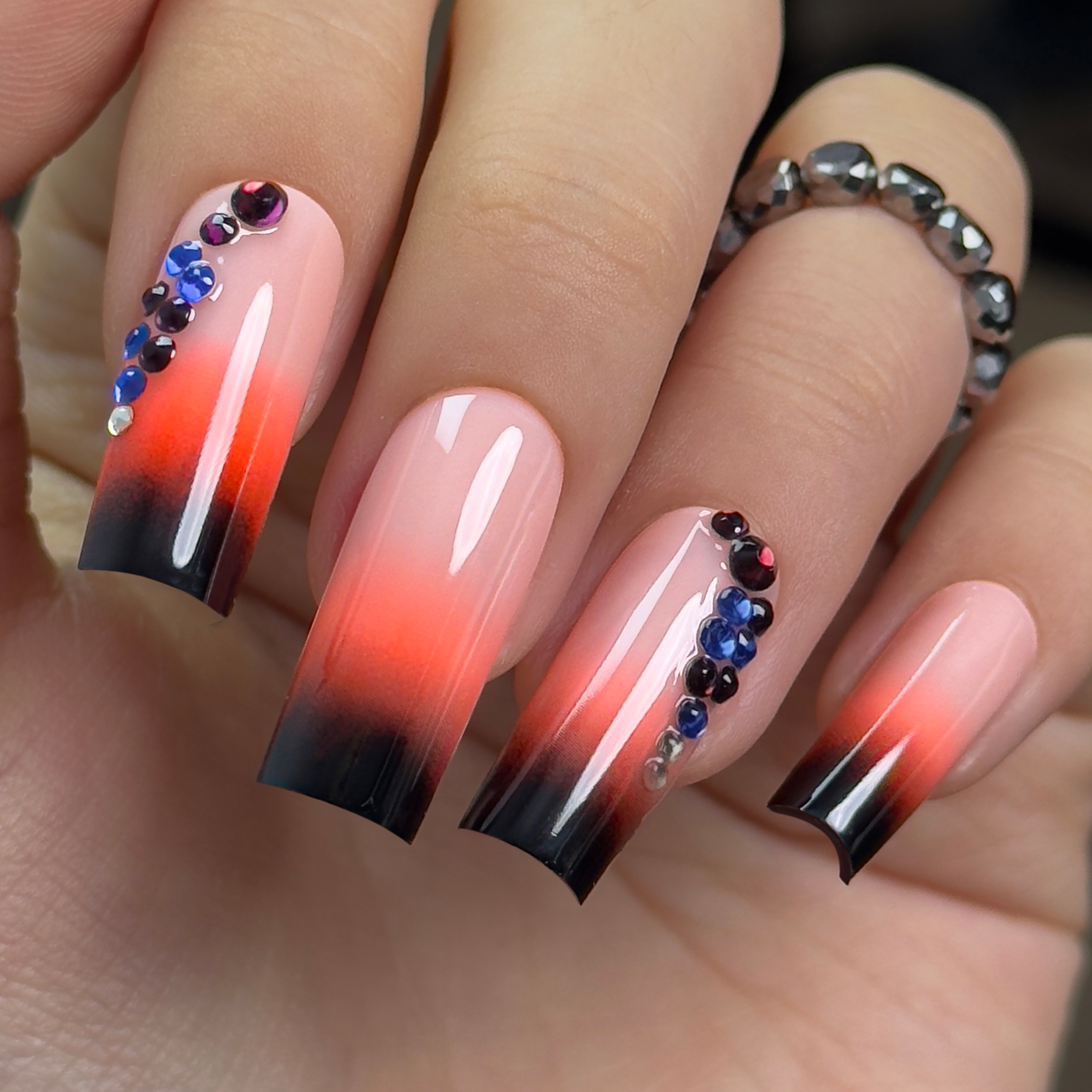 Designer S Pick Crimson Diamond long square press-on nails