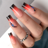 Designer S Pick Crimson Diamond long square press-on nails from the side