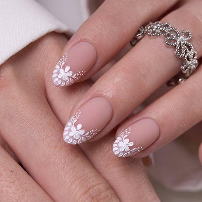 Designer s Pick | Floral Tip S Almond short almond press-on nails