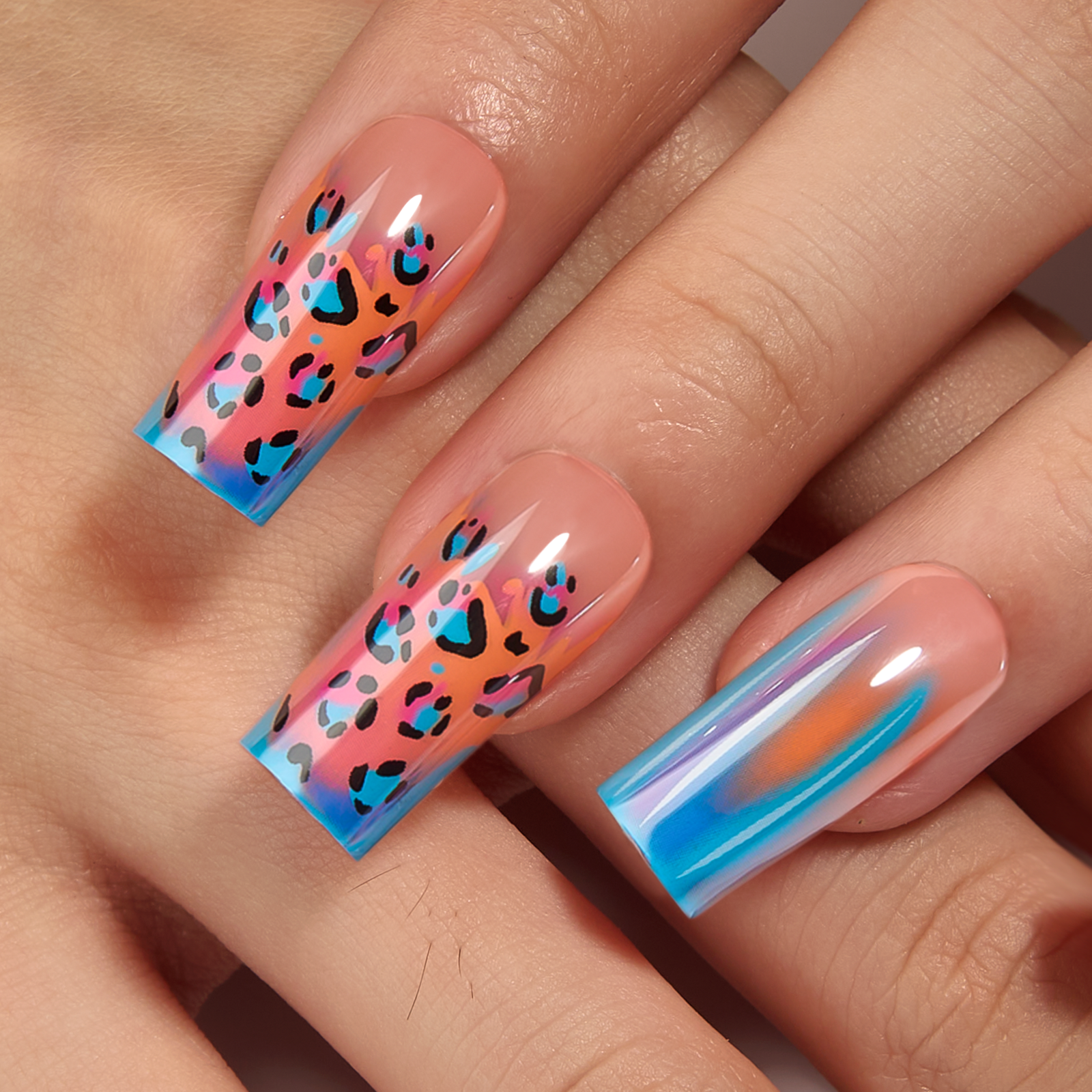 Designer S Pick Laser Leopard long square nail detail