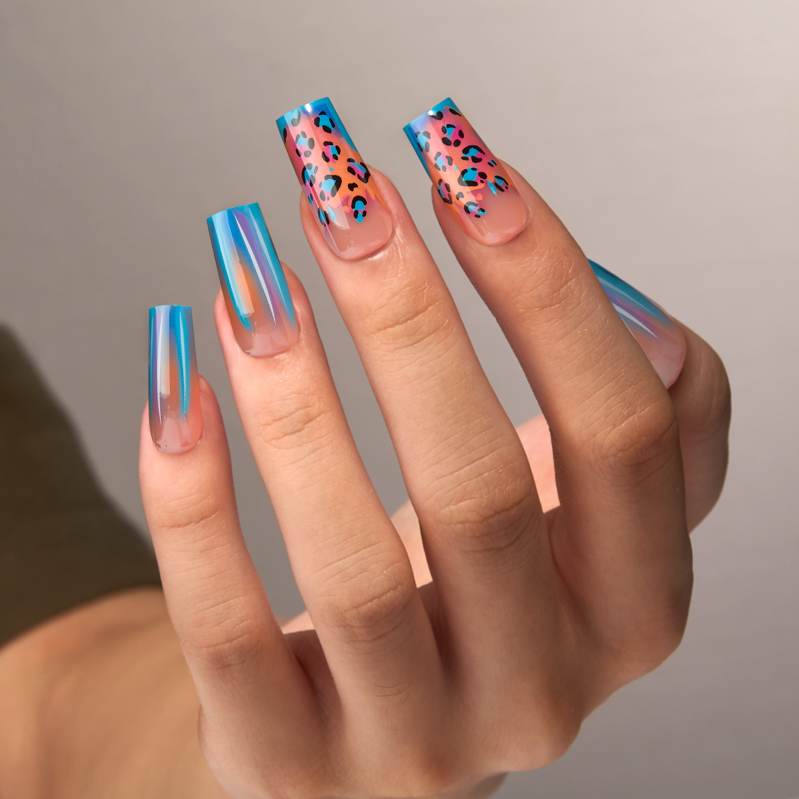 Designer S Pick Laser Leopard long square press-on nail set with accessories
